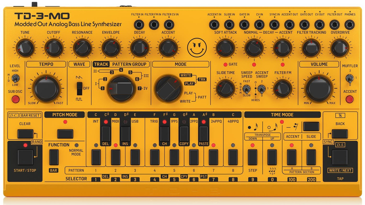Behringer TD-3-MO-AM Modded Out Analogue Bass Line Synthesizer in Yellow Behringer TD-3-MO-AM Modded Out Analogue Bass Line Synthesizer in Yellow