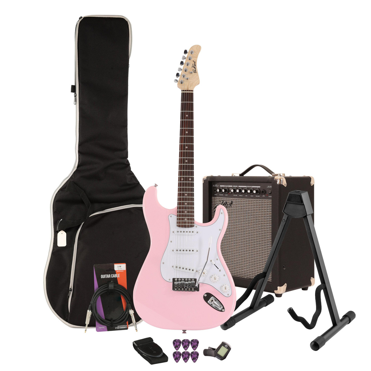 EastCoast ST1 Electric Guitar Starter Pack in Shell Pink with 35W Amp & Accessories EastCoast ST1 Electric Guitar Starter Pack in Shell Pink with 35W Amp & Accessories