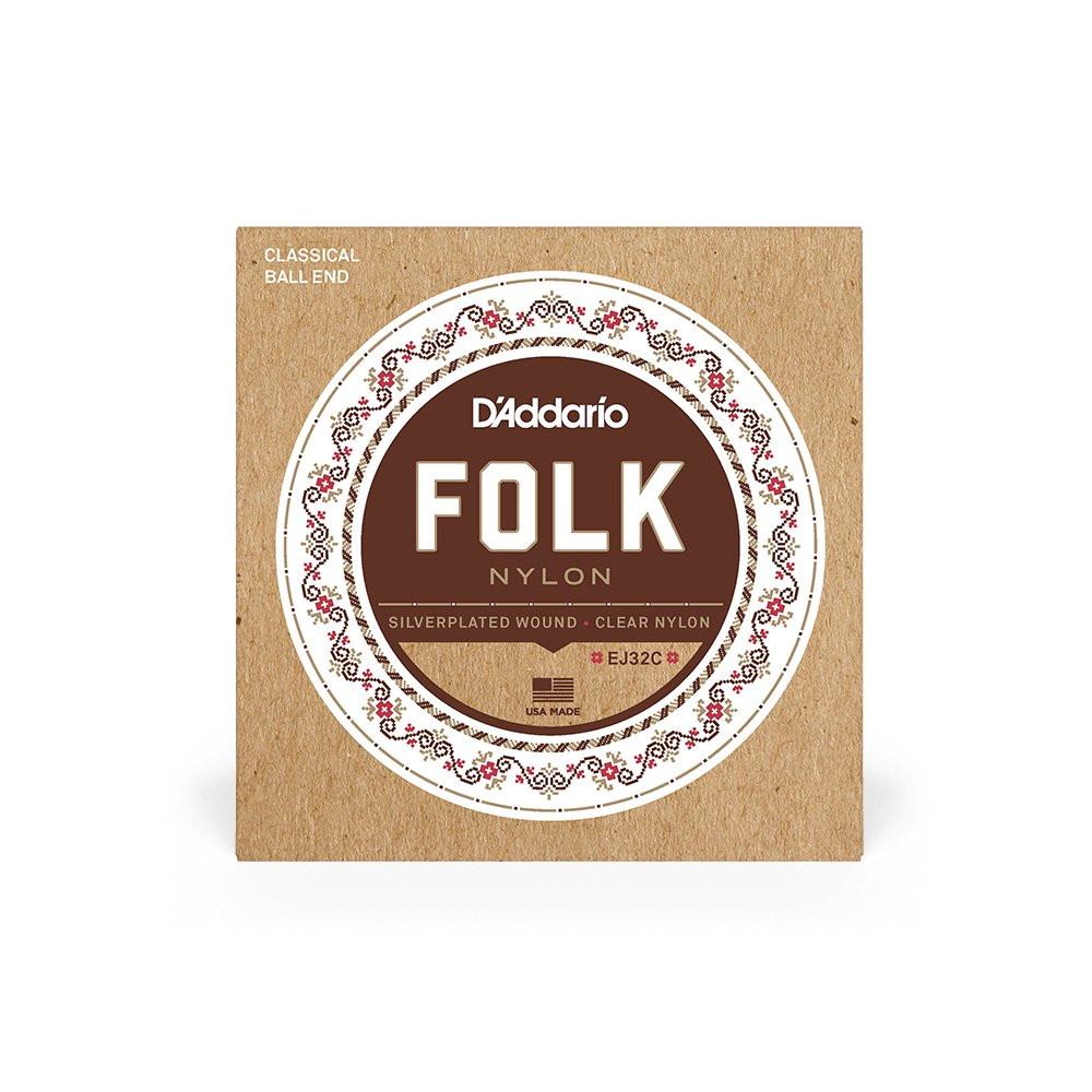 D'Addario EJ32C Folk Nylon Guitar Strings, Ball End, Silver Wound/Clear Nylon Trebles D'Addario EJ32C Folk Nylon Guitar Strings, Ball End, Silver Wound/Clear Nylon Trebles