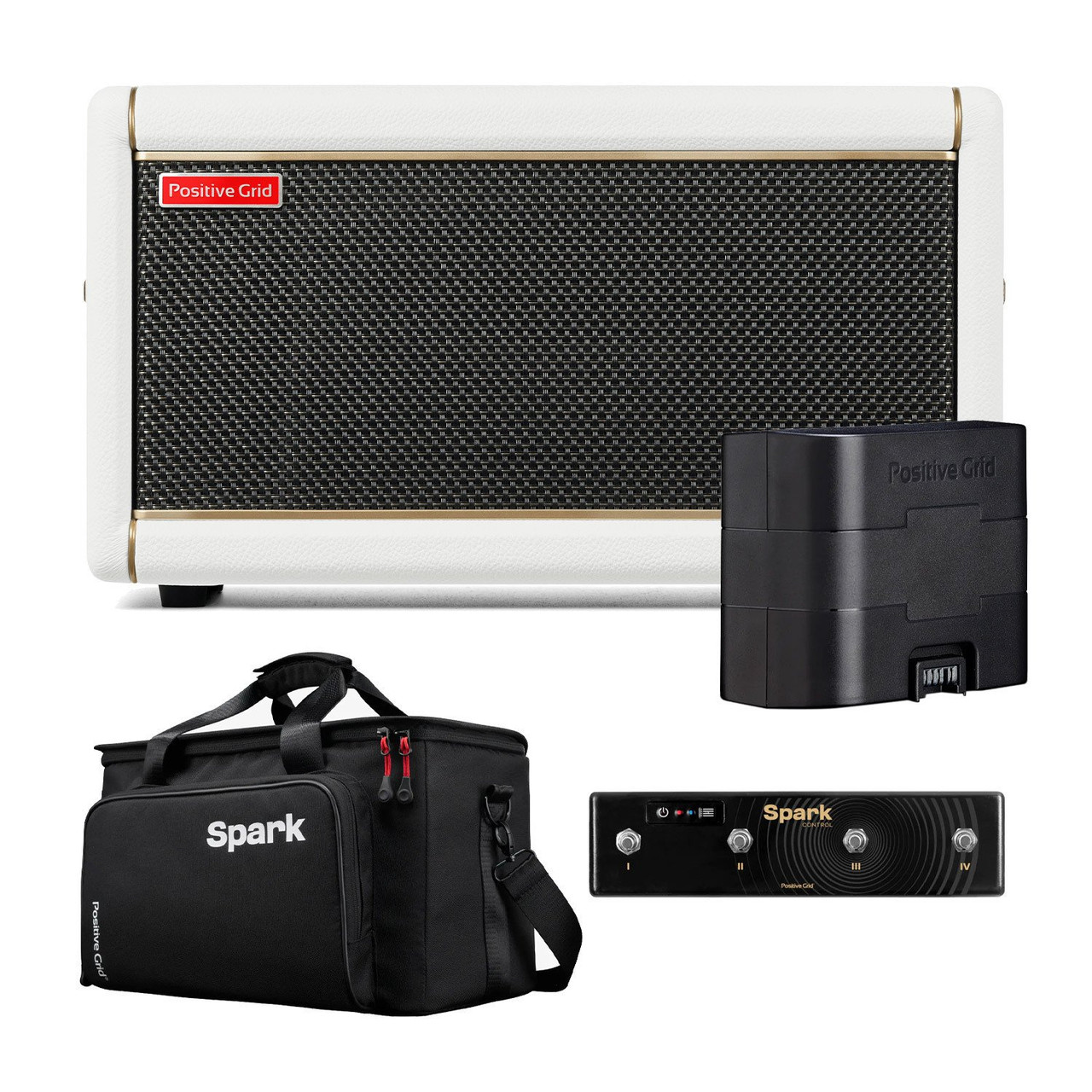 Positive Grid Spark 2 Practice amp in Pearl with Bag, Spark Battery and Control Footswitch Positive Grid Spark 2 Practice amp in Pearl with Bag, Spark Battery and Control Footswitch