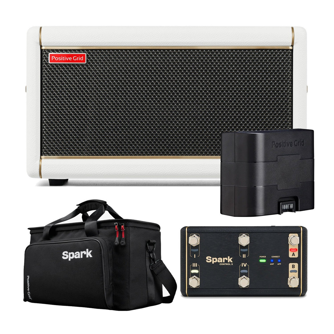 Positive Grid Spark 2 Amp in Pearl with Bag, Spark Battery and Control-X Wireless Footswitch Positive Grid Spark 2 Amp in Pearl with Bag, Spark Battery and Control-X Wireless Footswitch