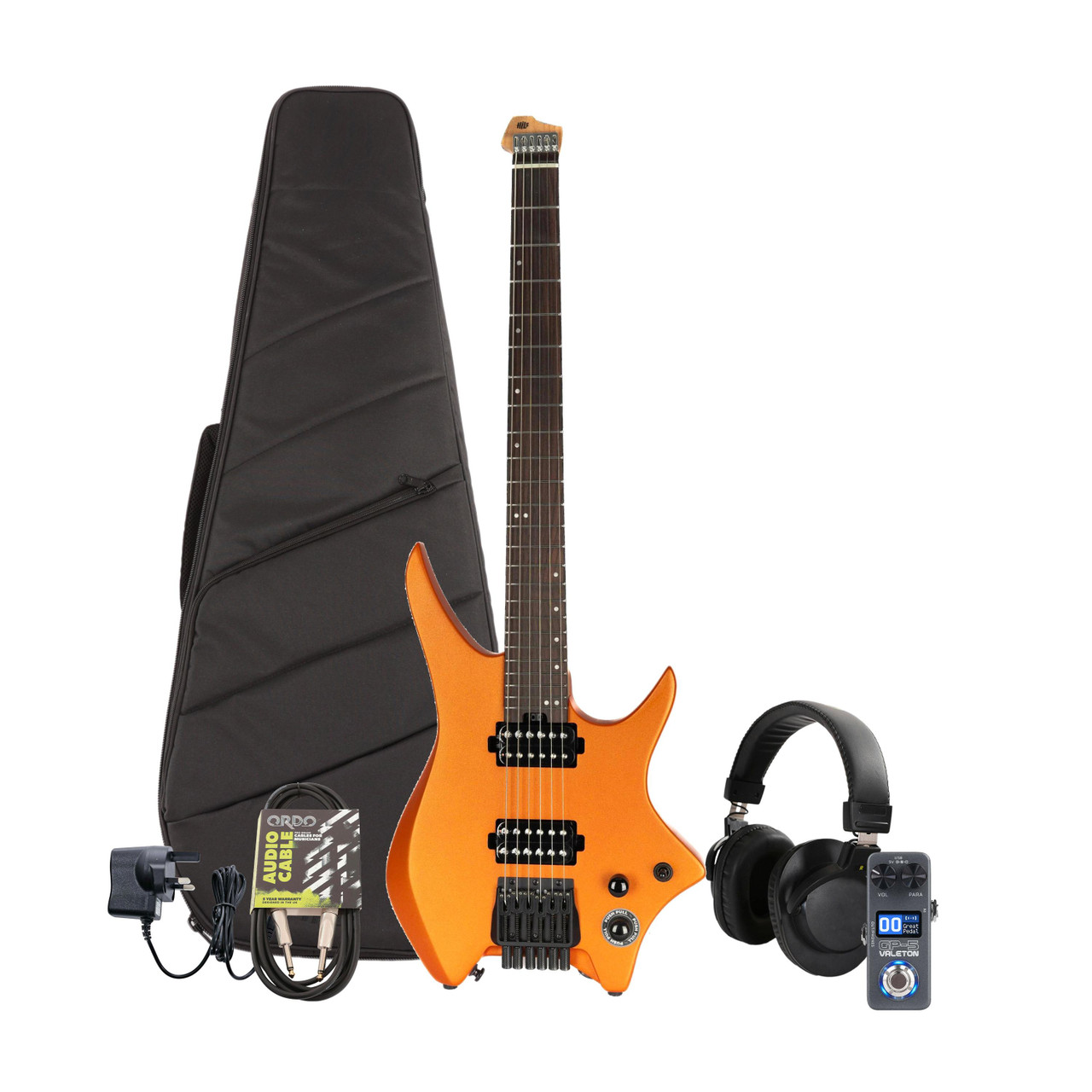 HILS NEXT HN3 Headless Electric Guitar Satin Orange Multi-FX & Modelling Bundle with Accessories HILS NEXT HN3 Headless Electric Guitar Satin Orange Multi-FX & Modelling Bundle with Accessories