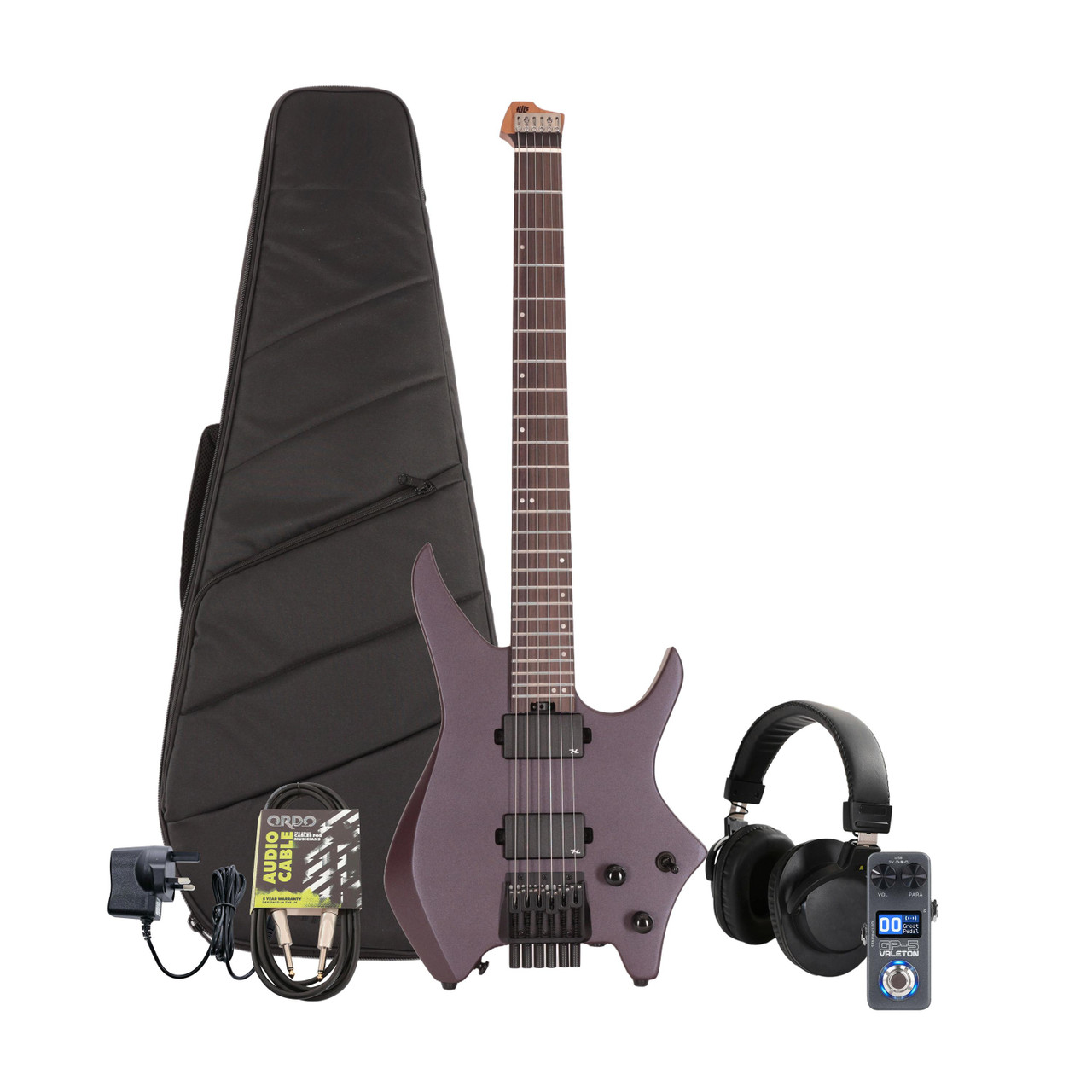 HILS NEXT HN3 Headless Electric Guitar Satin Purple Multi-FX & Modelling Bundle with Accessories HILS NEXT HN3 Headless Electric Guitar Satin Purple Multi-FX & Modelling Bundle with Accessories