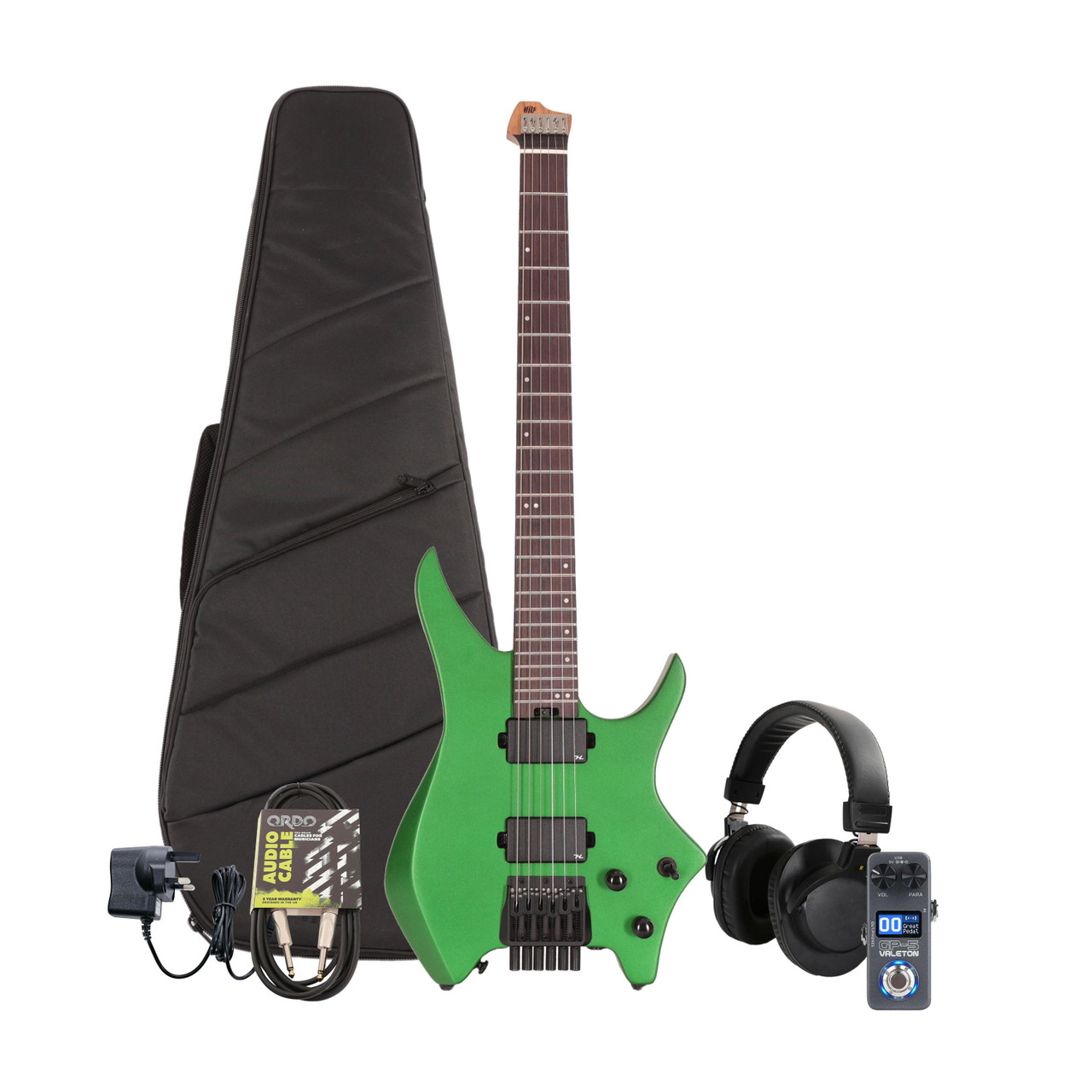 HILS NEXT HN3 Headless Electric Guitar Satin Green Multi-FX & Modelling Bundle with Accessories HILS NEXT HN3 Headless Electric Guitar Satin Green Multi-FX & Modelling Bundle with Accessories