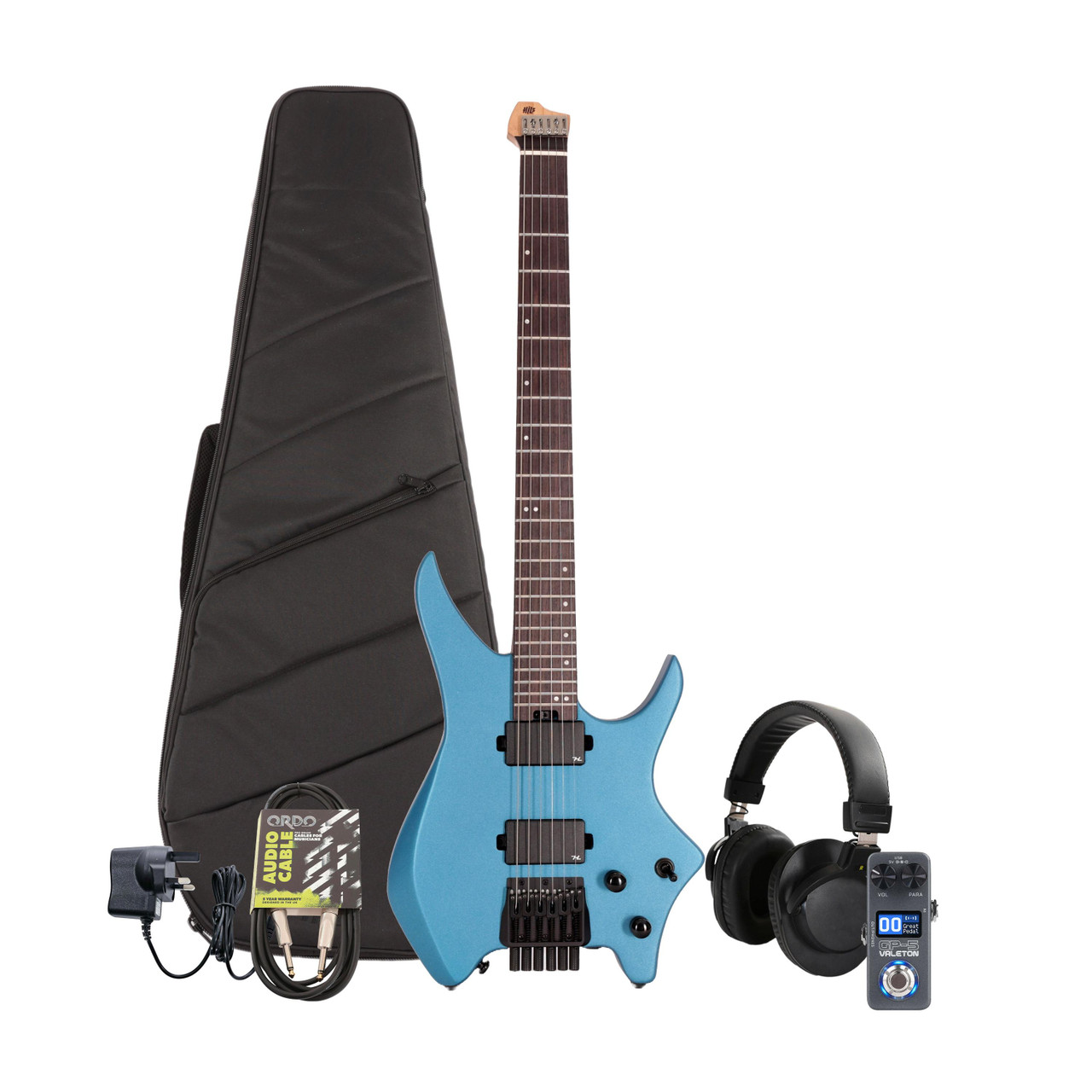 HILS NEXT HN3 Headless Electric Guitar Satin Blue Multi-FX & Modelling Bundle with Accessories HILS NEXT HN3 Headless Electric Guitar Satin Blue Multi-FX & Modelling Bundle with Accessories