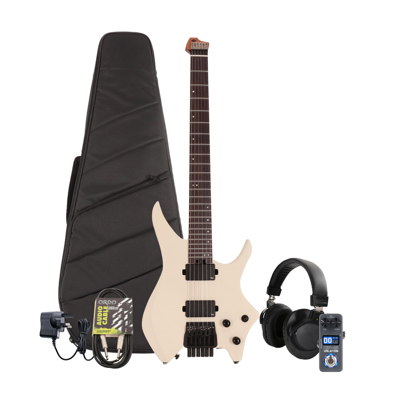 HILS NEXT HN3 Headless Electric Guitar Satin Ivory Multi-FX & Modelling Bundle with Accessories HILS NEXT HN3 Headless Electric Guitar Satin Ivory Multi-FX & Modelling Bundle with Accessories