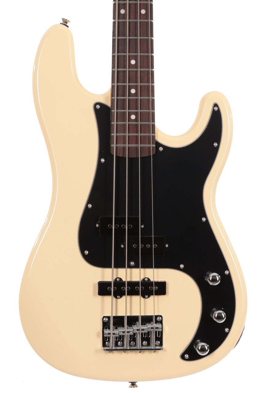 EastCoast PJ4 Tortoiseshell Pickguard Electric Bass Guitar in Vintage White EastCoast PJ4 Tortoiseshell Pickguard Electric Bass Guitar in Vintage White