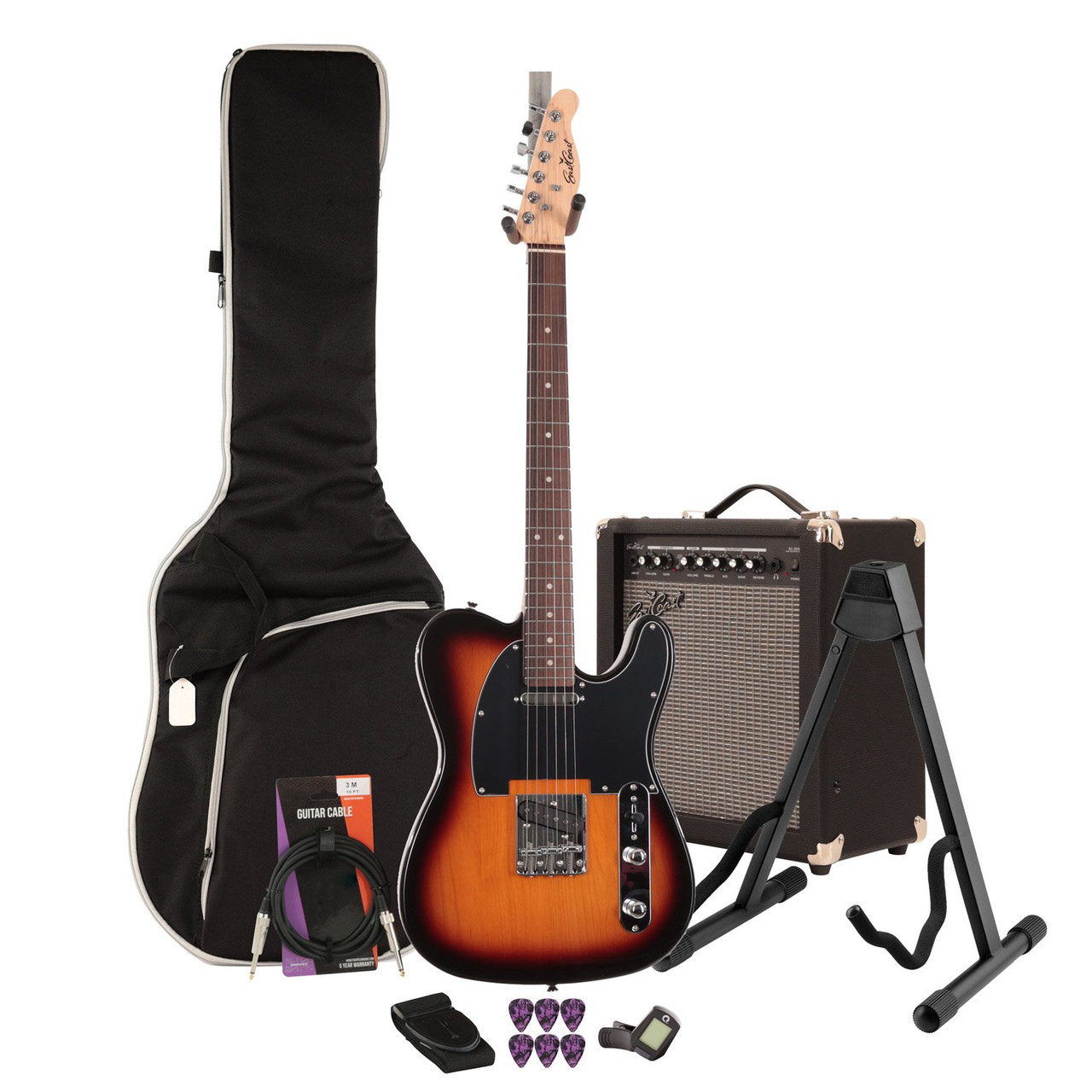 EastCoast T1 Electric Guitar Starter Pack in Vintage Sunburst with 35W Amp & Accessories EastCoast T1 Electric Guitar Starter Pack in Vintage Sunburst with 35W Amp & Accessories