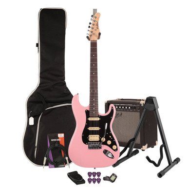 Eastcoast ST2 HSS Bubblegum Metallic Electric Guitar Bundle With 15W ...