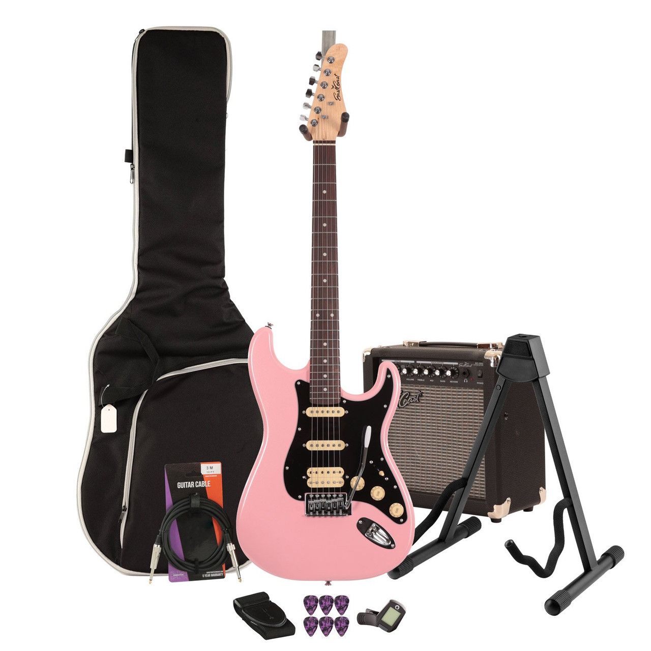 EastCoast ST2 Electric Guitar Starter Pack in Bubblegum Metallic with 15W Amp & Accessories EastCoast ST2 Electric Guitar Starter Pack in Bubblegum Metallic with 15W Amp & Accessories