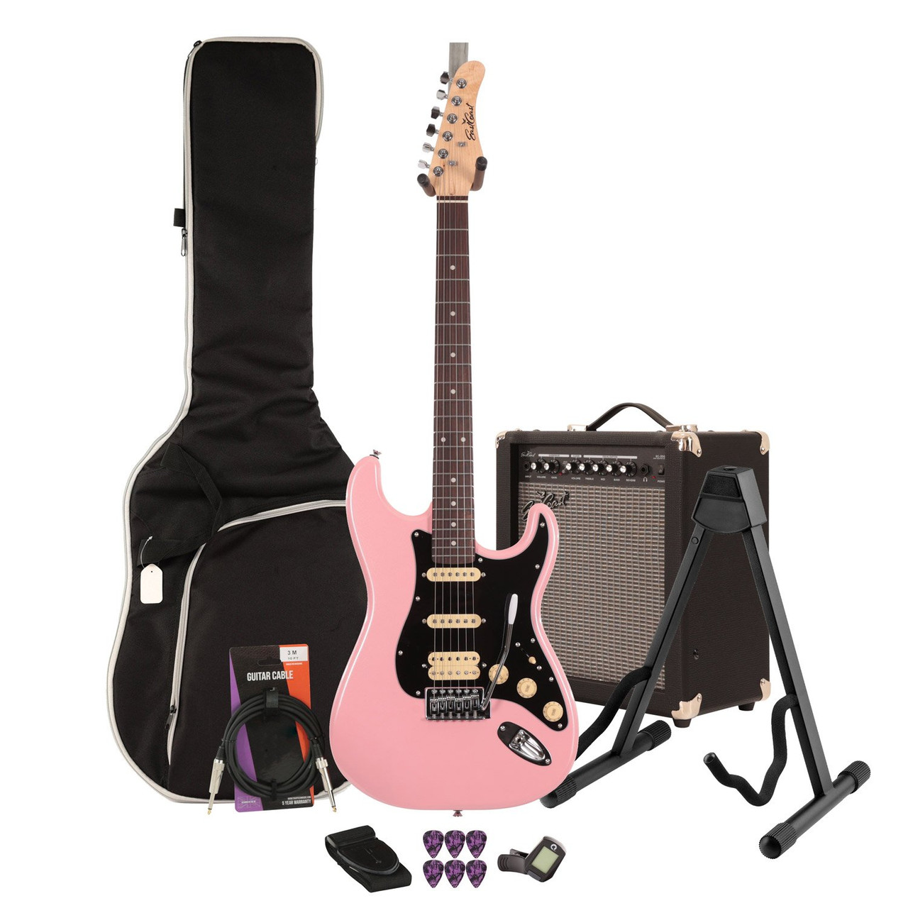 EastCoast ST2 Electric Guitar Starter Pack in Bubblegum Metallic with 35W Amp & Accessories EastCoast ST2 Electric Guitar Starter Pack in Bubblegum Metallic with 35W Amp & Accessories