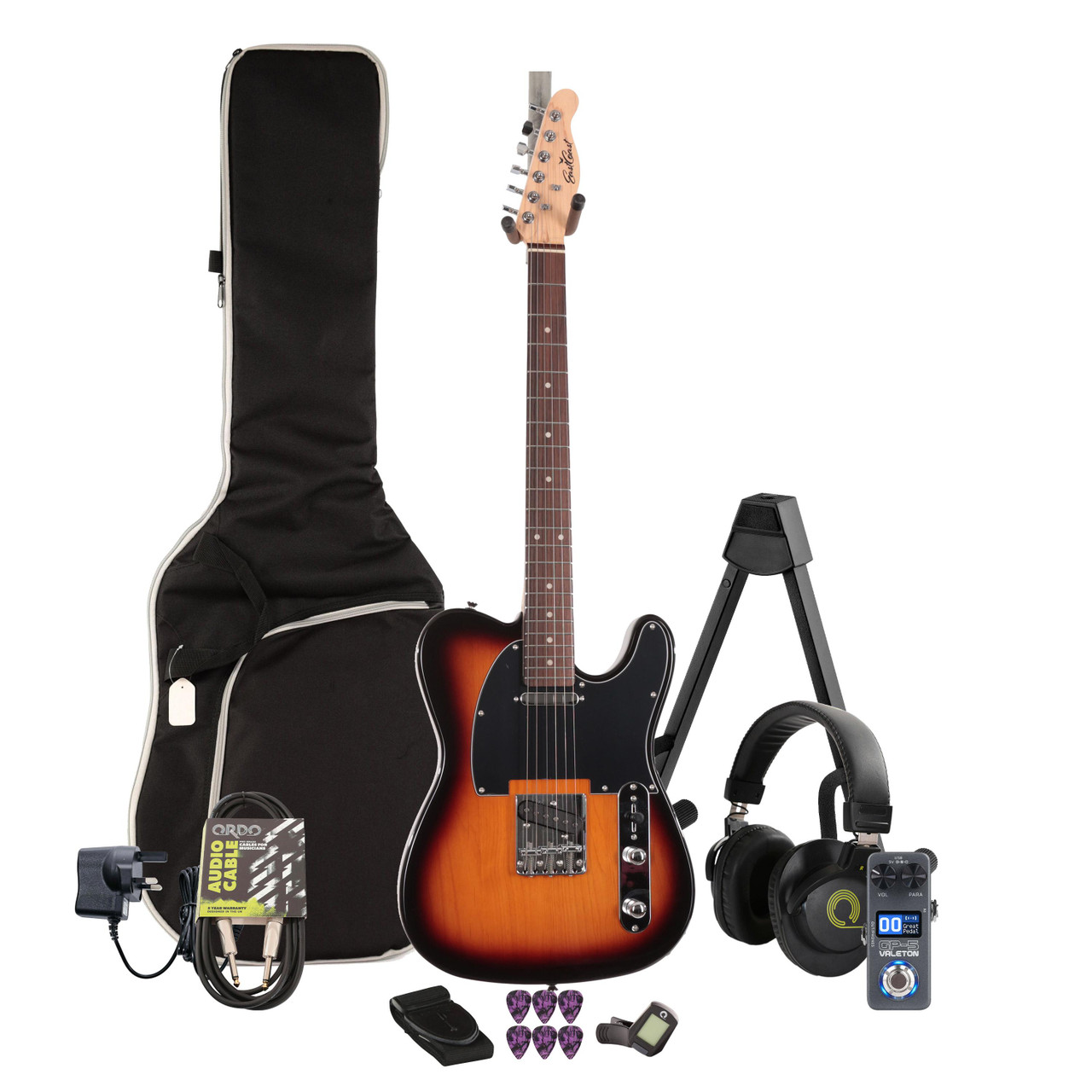 INACTIVE EastCoast T1 Electric Guitar Silent Bundle in Vintage Sunburst With Headphones and Headphone Amp INACTIVE EastCoast T1 Electric Guitar Silent Bundle in Vintage Sunburst With Headphones and Headphone Amp