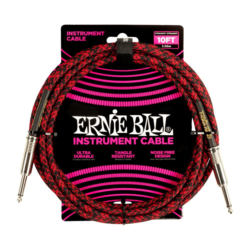 Ernie Ball Braided Instrument Cable Straight/Straight 10ft in Red/Black Ernie Ball Braided Instrument Cable Straight/Straight 10ft in Red/Black
