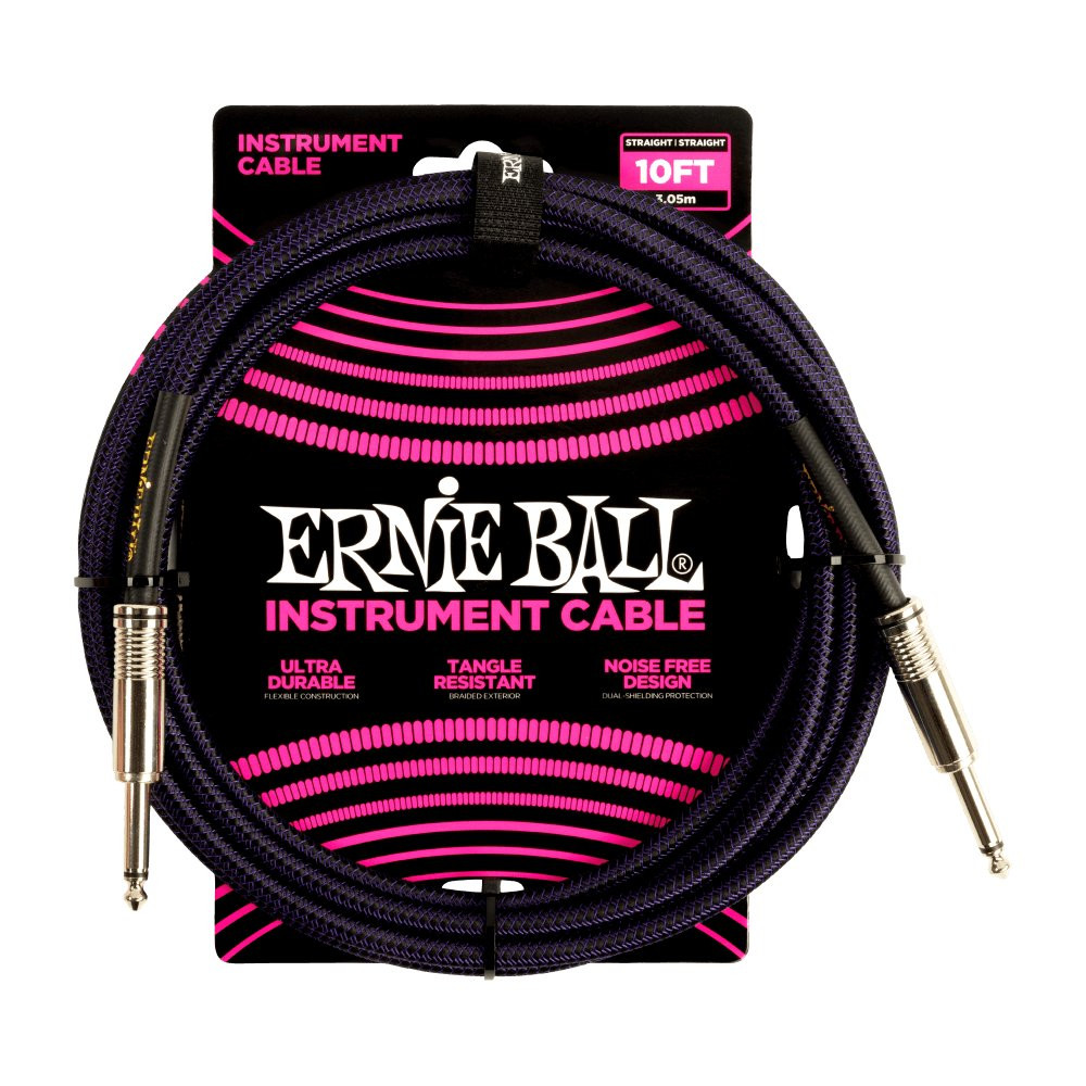 Ernie Ball Braided Instrument Cable Straight/Straight 10ft in Purple/Black