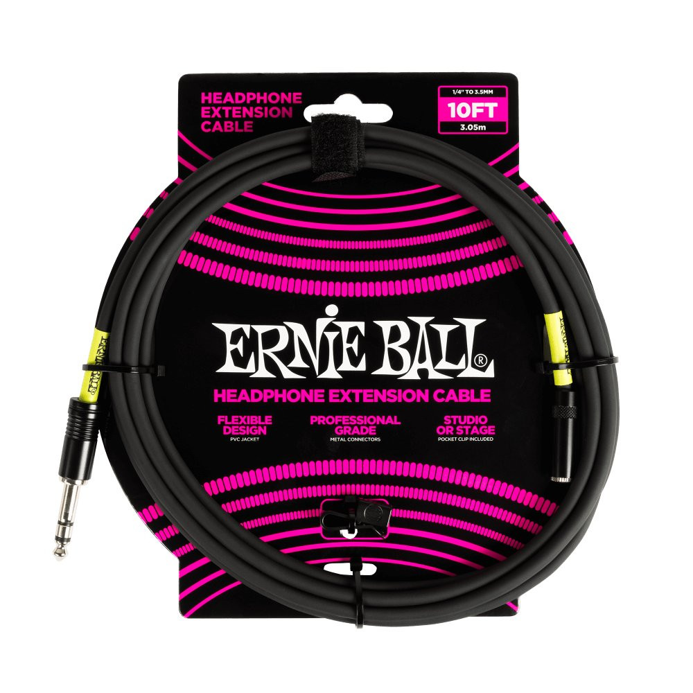 Ernie Ball Headphone Extension Cable 1/4 to 3.5mm 10ft in Black Ernie Ball Headphone Extension Cable 1/4 to 3.5mm 10ft in Black