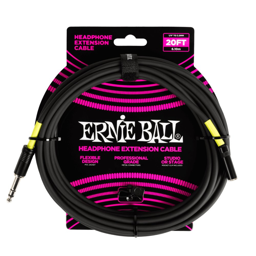 Ernie Ball Headphone Extension Cable 1/4 to 3.5mm 20ft in Black Ernie Ball Headphone Extension Cable 1/4 to 3.5mm 20ft in Black