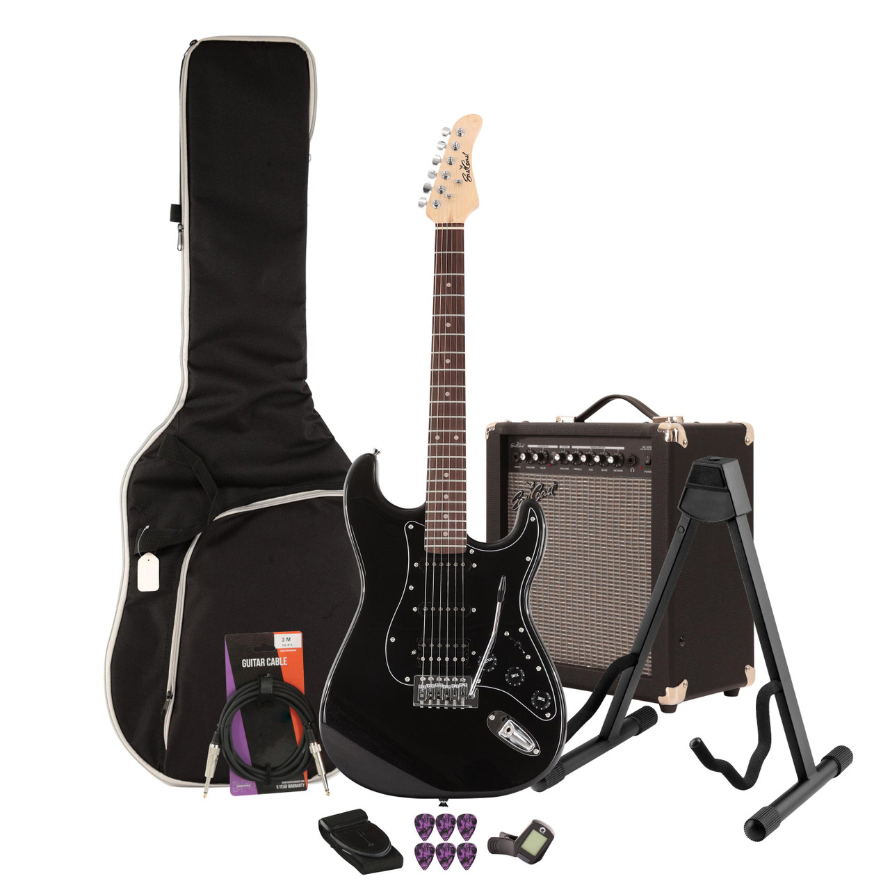 EastCoast ST2 Electric Guitar Starter Pack in Black Metallic with 35W Amp & Accessories EastCoast ST2 Electric Guitar Starter Pack in Black Metallic with 35W Amp & Accessories