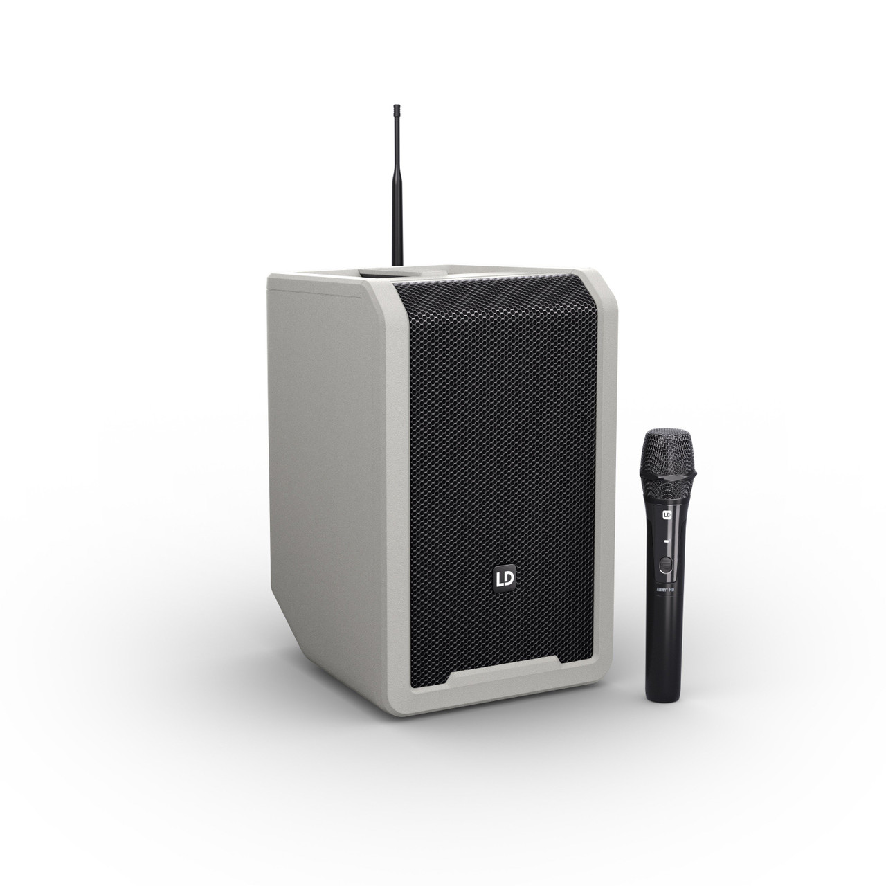 LD Systems ANNY 8 HHD B8 G battery powered PA Speaker + Mixer + Handheld Microphone in Urban Grey LD Systems ANNY 8 HHD B8 G battery powered PA Speaker + Mixer + Handheld Microphone in Urban Grey