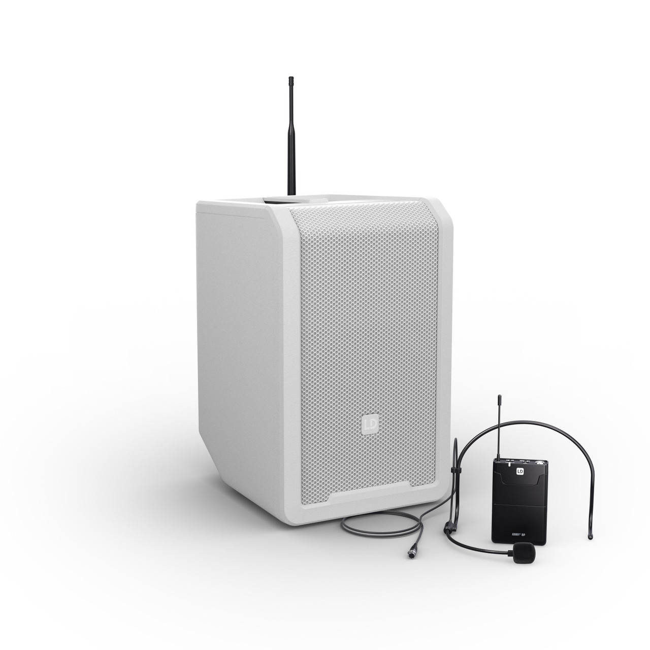 LD Systems ANNY 8 HHD B8 W battery powered PA Speaker + Mixer + Headset Microphone in Pure White