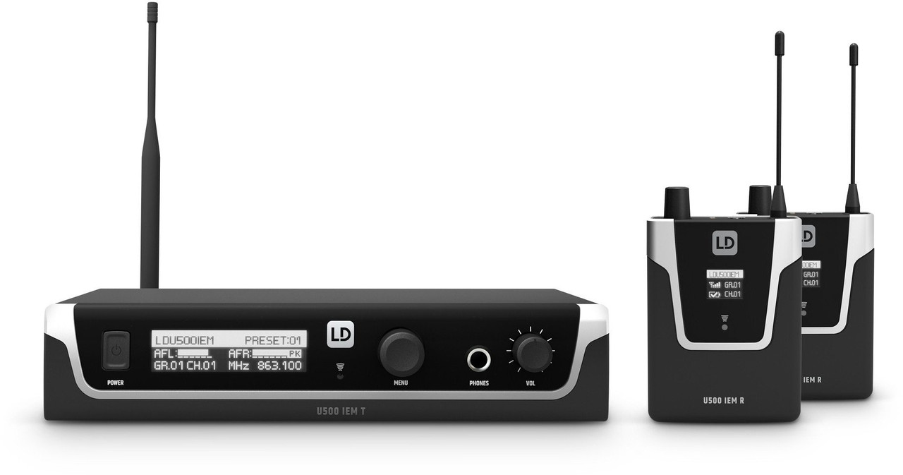 LD Systems In-Ear Monitoring System with 2 x Bodypack - 863 - 865 + 823 - 832MHz