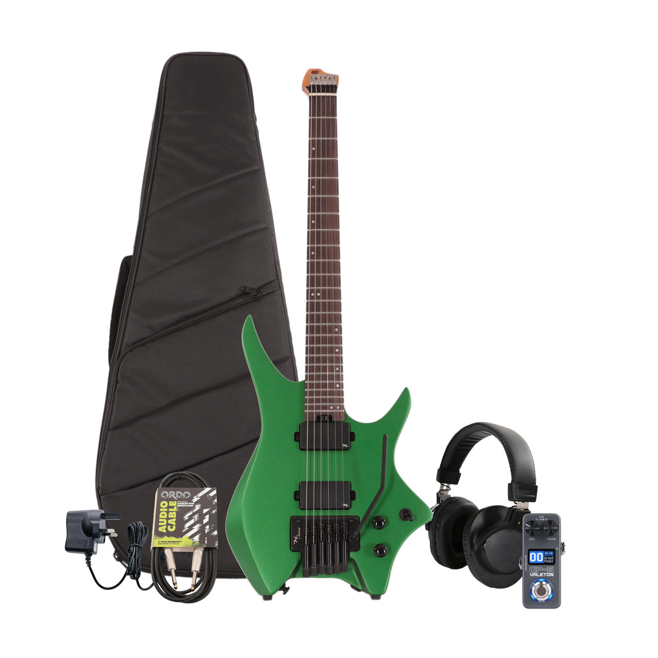 HILS NEXT HN5 Headless Electric Guitar in Satin Green Multi-FX & Modelling Bundle with Accessories