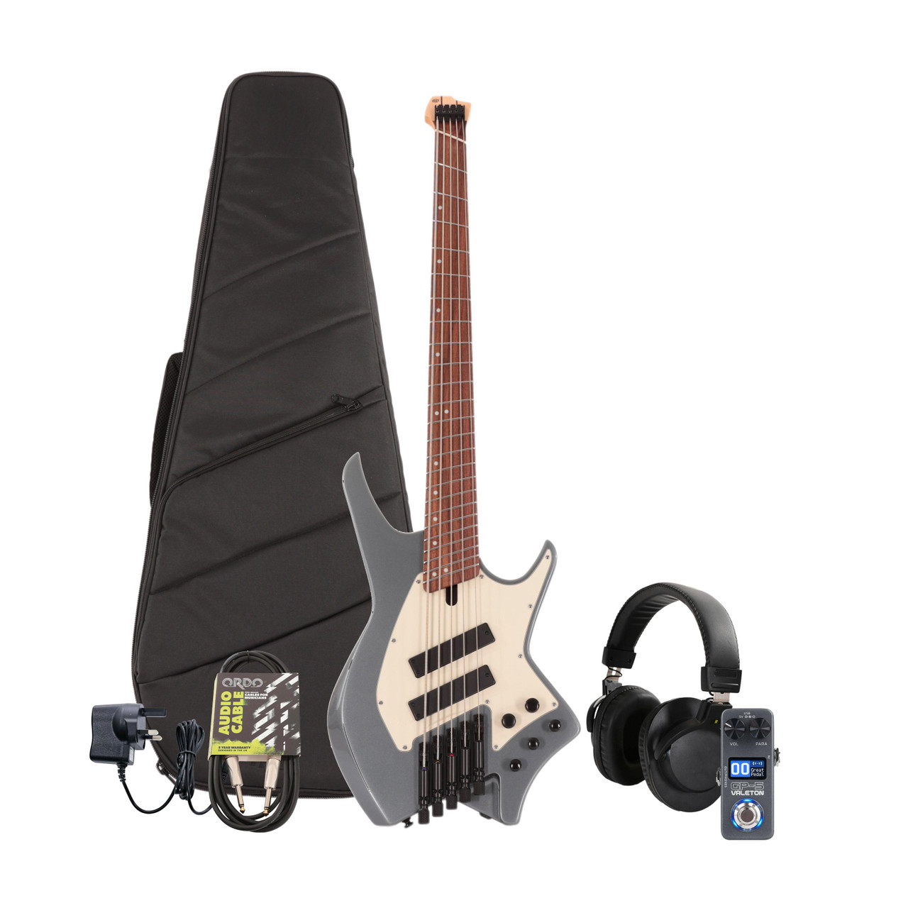 Hils HNB5 Headless 5-String Fan Fret Bass Guitar in Gloss Gunmetal Grey Multi-FX & Modelling Bundle with Accessories Hils HNB5 Headless 5-String Fan Fret Bass Guitar in Gloss Gunmetal Grey Multi-FX & Modelling Bundle with Accessories