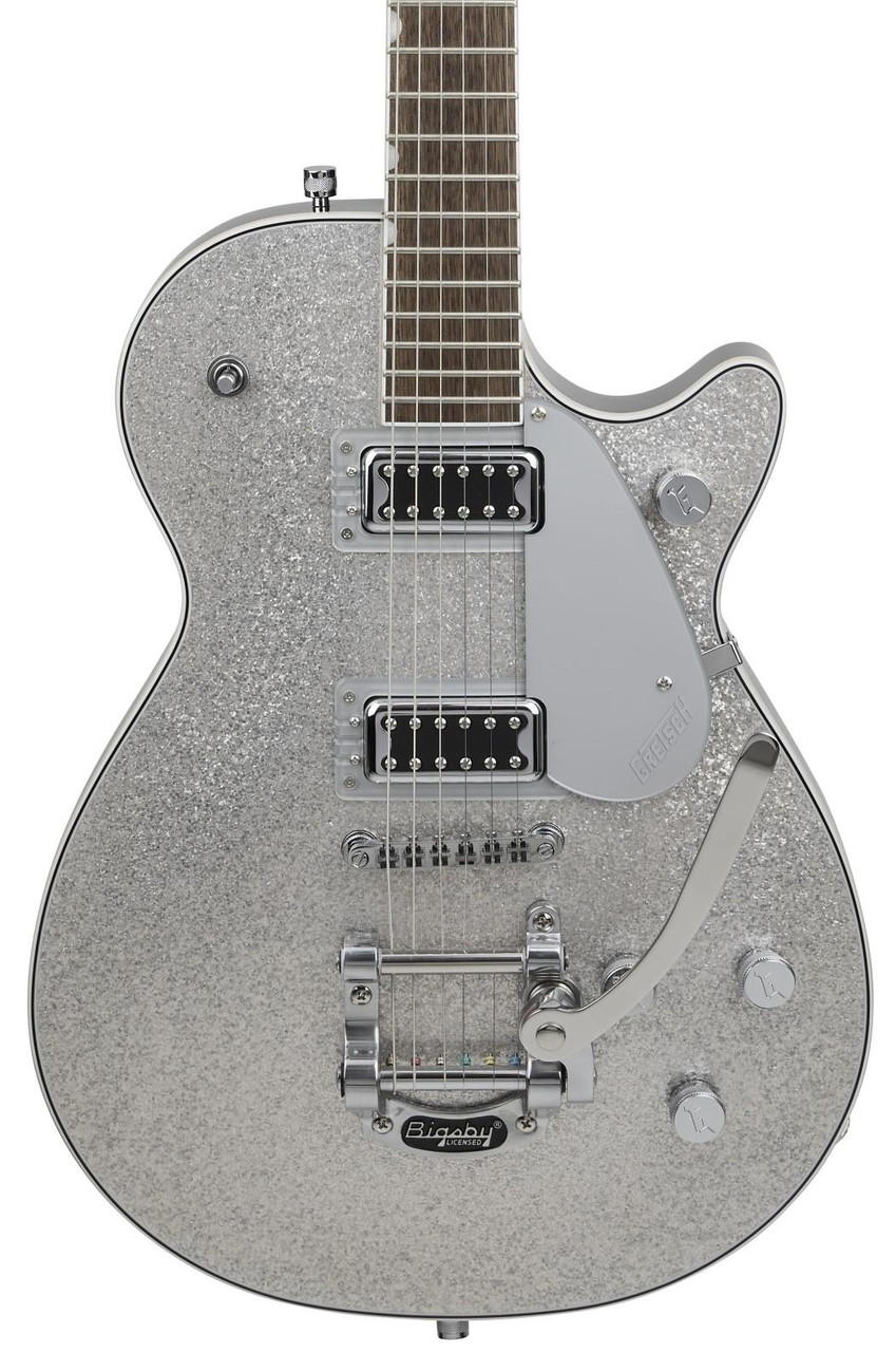 Gretsch G5230T Electromatic Sparkle Jet FT Bigsby Guitar In Silver Sparkle, Laurel Board Gretsch G5230T Electromatic Sparkle Jet FT Bigsby Guitar In Silver Sparkle, Laurel Board