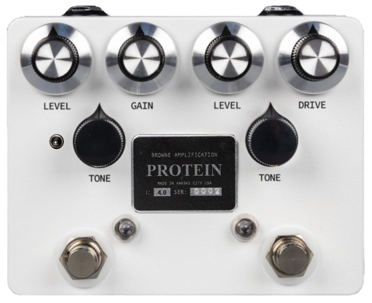 Browne Amplification The Protein V4 Dual Overdrive Pedal in White Browne Amplification The Protein V4 Dual Overdrive Pedal in White