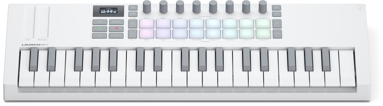 Novation Launchkey Mini 37 MK4 MIDI Keyboard & Controller in White Novation Launchkey Mini 37 MK4 MIDI Keyboard & Controller in White