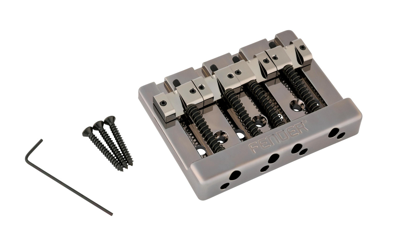 Fender HiMass String-Through 4-String Bass Bridge Assembly With Brass Saddles Black Chrome Fender HiMass String-Through 4-String Bass Bridge Assembly With Brass Saddles Black Chrome
