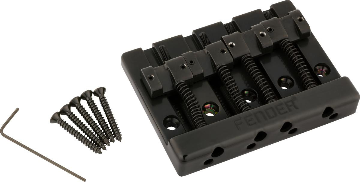 Fender HiMass 4-String Bass Bridge Assembly With Zinc Saddles in Black Fender HiMass 4-String Bass Bridge Assembly With Zinc Saddles in Black