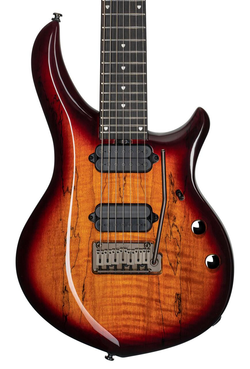 Sterling by Music Man Majesty MAJ270X 7-String Electric Guitar in Spalted Maple Blood Orange Burst Sterling by Music Man Majesty MAJ270X 7-String Electric Guitar in Spalted Maple Blood Orange Burst