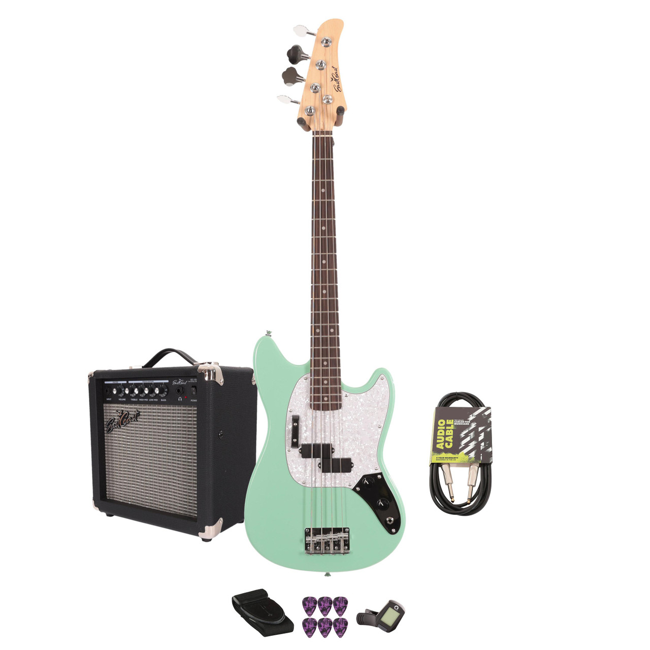 EastCoast MSB Bass Guitar Starter Pack in Seafoam Green with 15W Amp & Accessories EastCoast MSB Bass Guitar Starter Pack in Seafoam Green with 15W Amp & Accessories