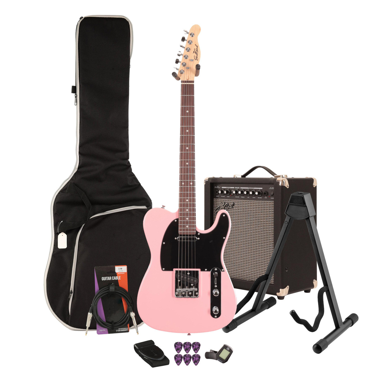 EastCoast T1 Electric Guitar Starter Pack in Bubblegum Metallic with 35W Amp & Accessories