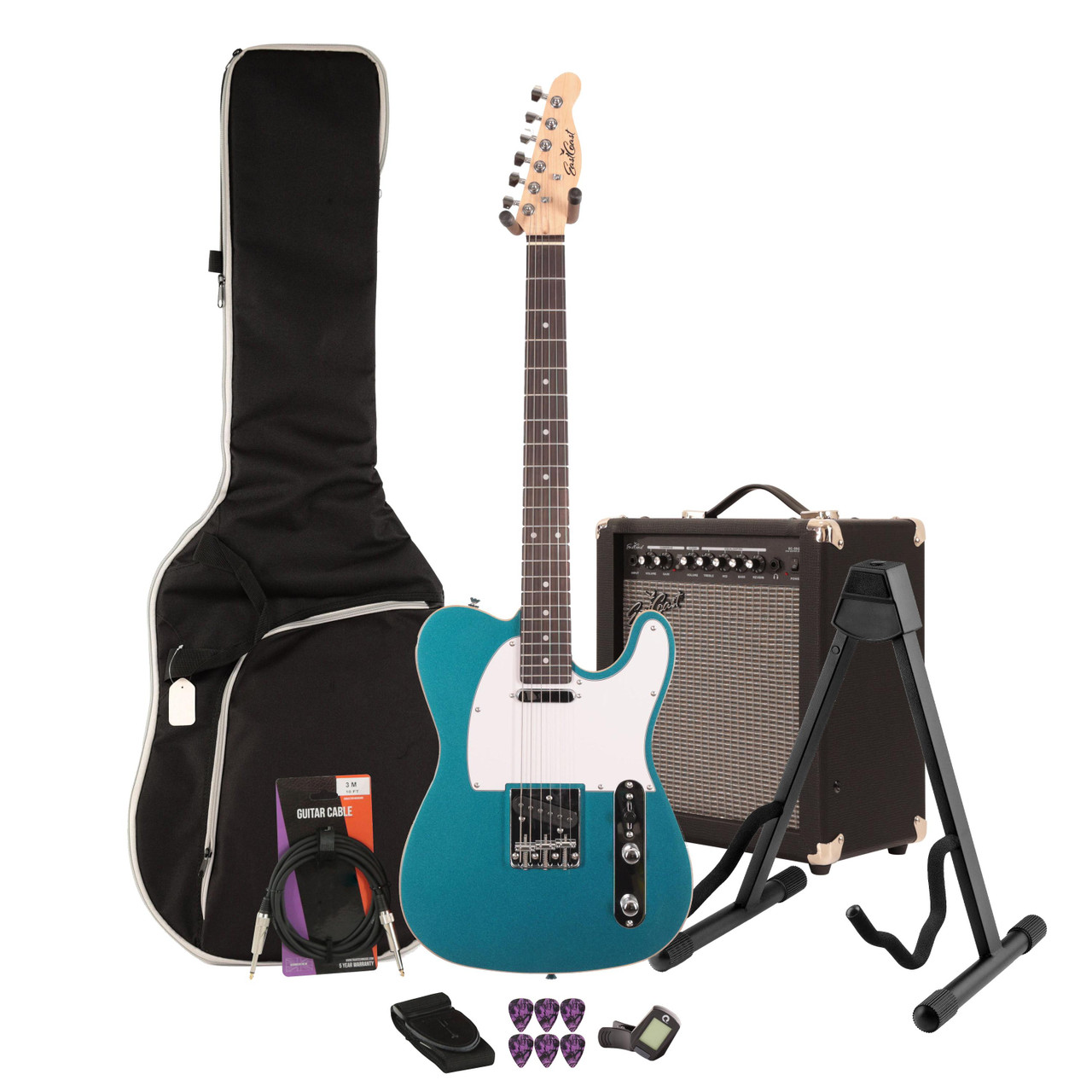 EastCoast T62 Electric Guitar Starter Pack in Lake Placid Blue with 35w Amp & Accessories EastCoast T62 Electric Guitar Starter Pack in Lake Placid Blue with 35w Amp & Accessories