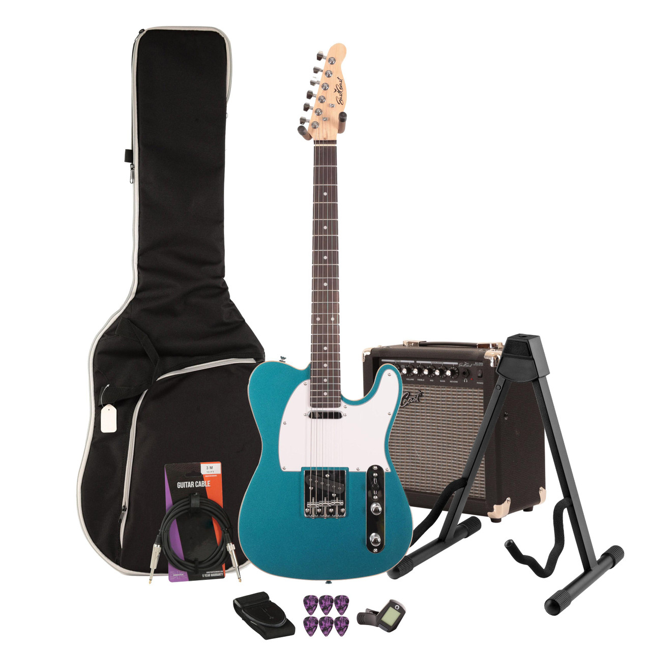 EastCoast T62 Electric Guitar Starter Pack in Lake Placid Blue with 15w Amp & Accessories EastCoast T62 Electric Guitar Starter Pack in Lake Placid Blue with 15w Amp & Accessories