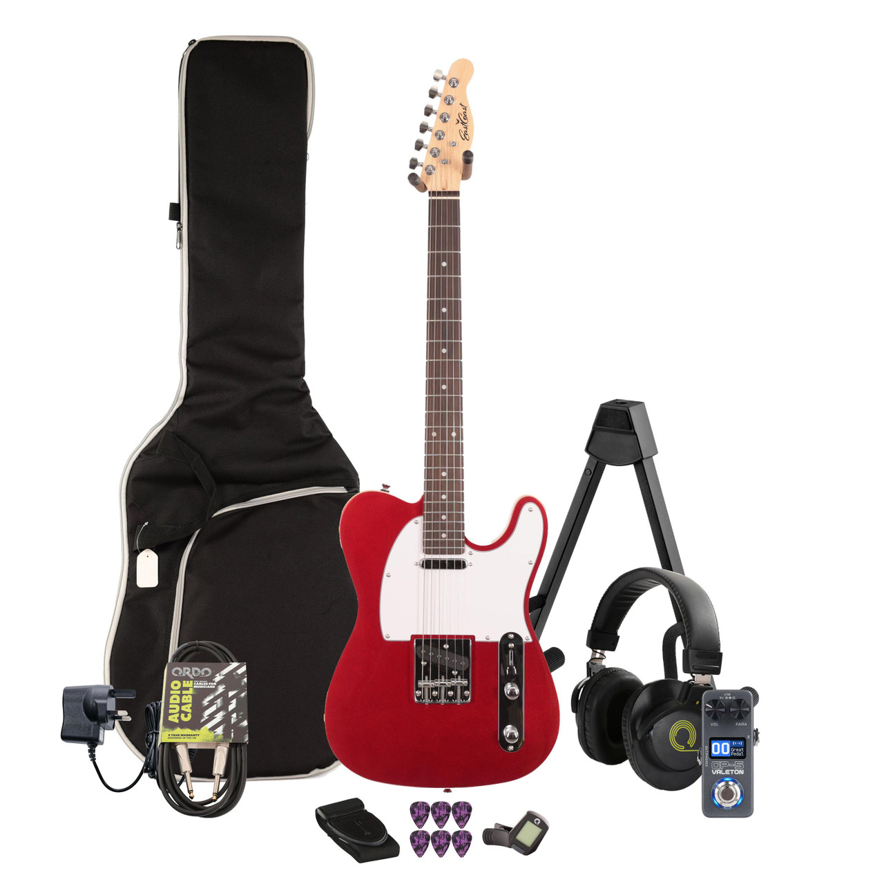 EastCoast T62 Electric Guitar in Candy Apple Red Multi-FX & Modelling Bundle with Accessories EastCoast T62 Electric Guitar in Candy Apple Red Multi-FX & Modelling Bundle with Accessories