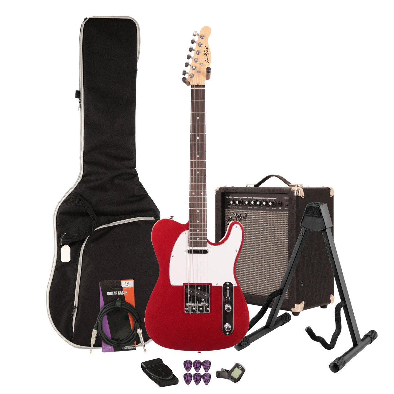 EastCoast T62 Electric Guitar Starter Pack in Candy Apple Red with 35w Amp & Accessories EastCoast T62 Electric Guitar Starter Pack in Candy Apple Red with 35w Amp & Accessories