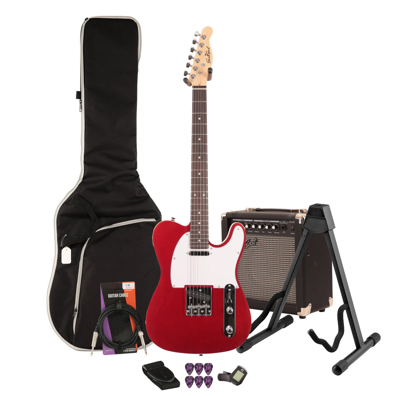 EastCoast T62 Electric Guitar Starter Pack in Candy Apple Red with 15w Amp & Accessories EastCoast T62 Electric Guitar Starter Pack in Candy Apple Red with 15w Amp & Accessories