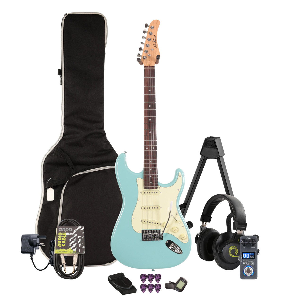 EastCoast ST1 Electric Guitar in Daphne Blue Multi-FX & Modelling Bundle with Accessories EastCoast ST1 Electric Guitar in Daphne Blue Multi-FX & Modelling Bundle with Accessories