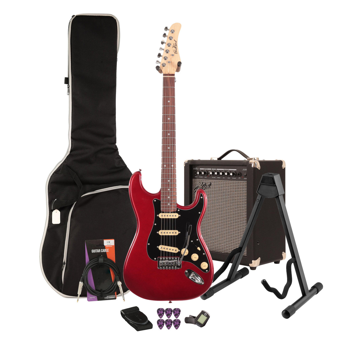 EastCoast ST1 Electric Guitar Starter Pack in Bordeaux Metallic with 35w Amp & Accessories EastCoast ST1 Electric Guitar Starter Pack in Bordeaux Metallic with 35w Amp & Accessories