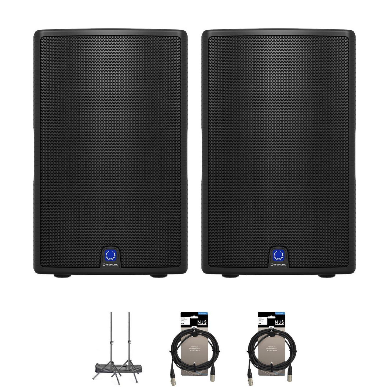 Turbosound M15 Active 15" PA Speaker Bundle With Cables & Stands