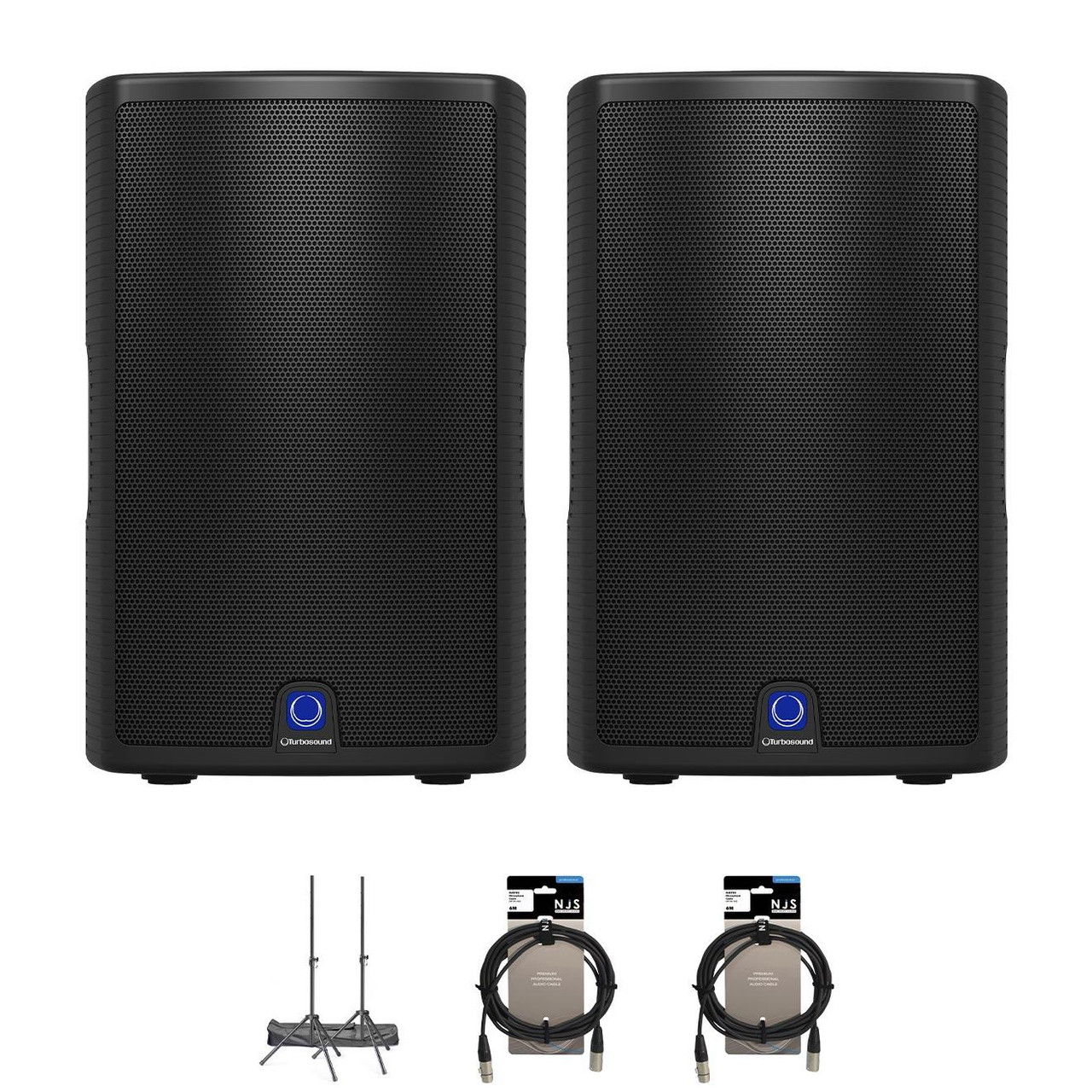 Turbosound M12 Active 12" PA Speaker Bundle With Cables & Stands