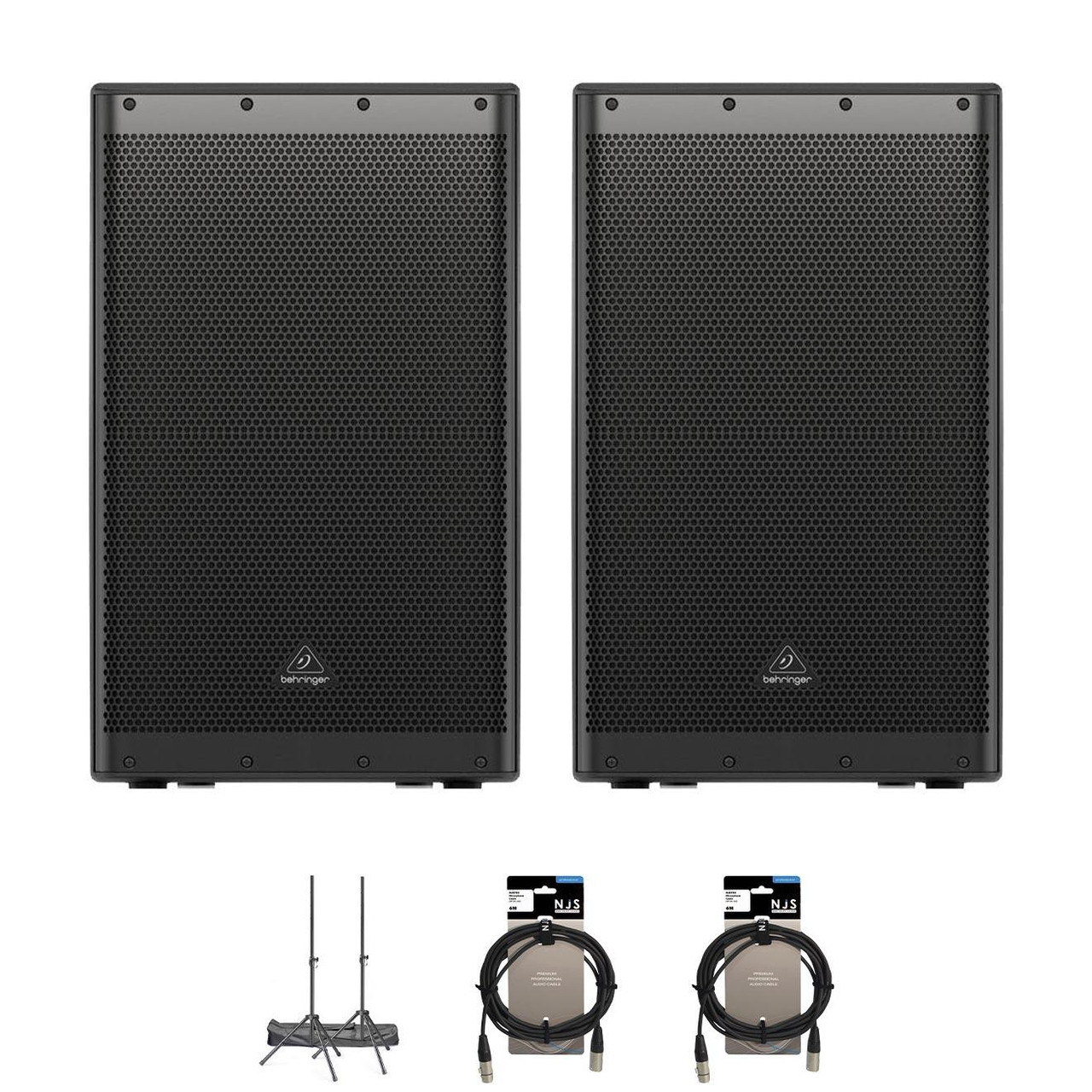 Behringer DR115DSP Active 15" PA Speaker Bundle With Cables & Stands Behringer DR115DSP Active 15" PA Speaker Bundle With Cables & Stands