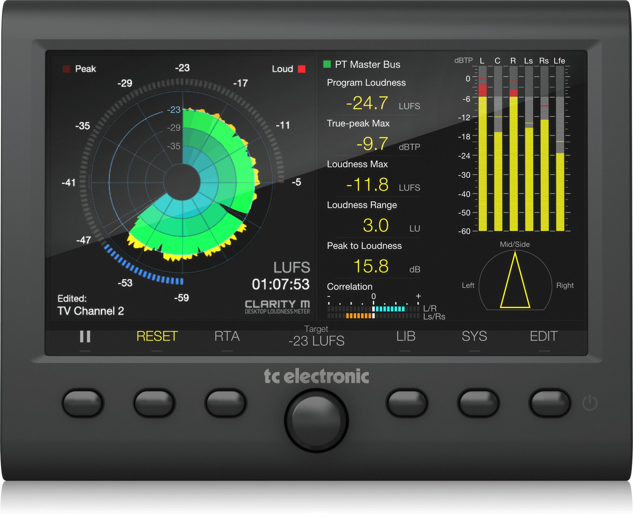 TC Electronic Clarity M - Stereo & 5.1 Audio Meter with 7" High Resolution Display & USB Connection for Plug-In Metering