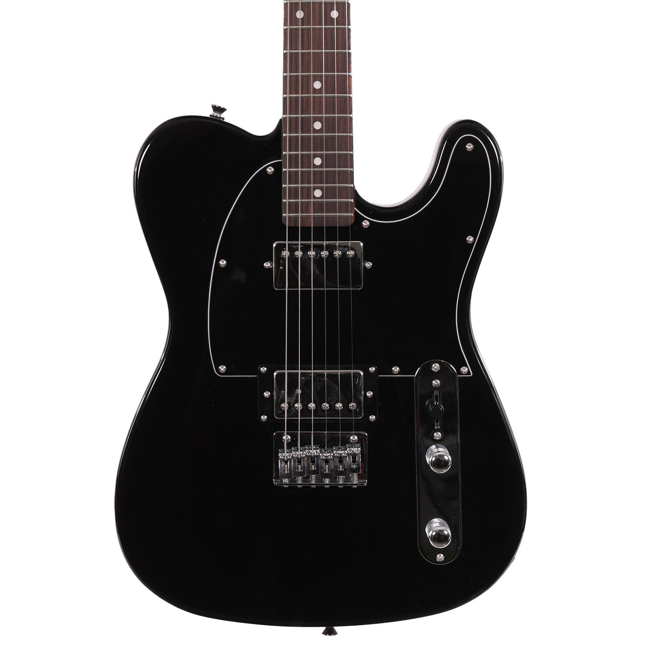 EastCoast T2 Dual Humbucker Electric Guitar in Black with Rosewood Fretboard