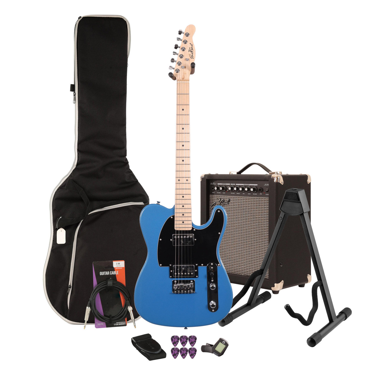 EastCoast T2 Dual Humbucker Electric Guitar Starter Pack in Ocean Blue Metallic with 35W Amp & Accessories EastCoast T2 Dual Humbucker Electric Guitar Starter Pack in Ocean Blue Metallic with 35W Amp & Accessories
