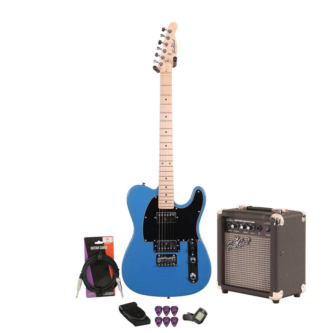 EastCoast T2 Dual Humbucker Electric Guitar Starter Pack in Ocean Blue Metallic with 10W Amp & Accessories EastCoast T2 Dual Humbucker Electric Guitar Starter Pack in Ocean Blue Metallic with 10W Amp & Accessories
