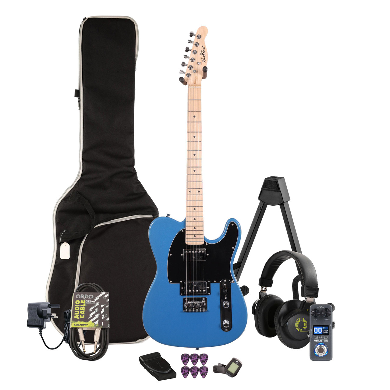 EastCoast T2 Dual Humbucker Electric Guitar in Ocean Blue Metallic Multi-FX & Modelling Bundle with Accessories EastCoast T2 Dual Humbucker Electric Guitar in Ocean Blue Metallic Multi-FX & Modelling Bundle with Accessories