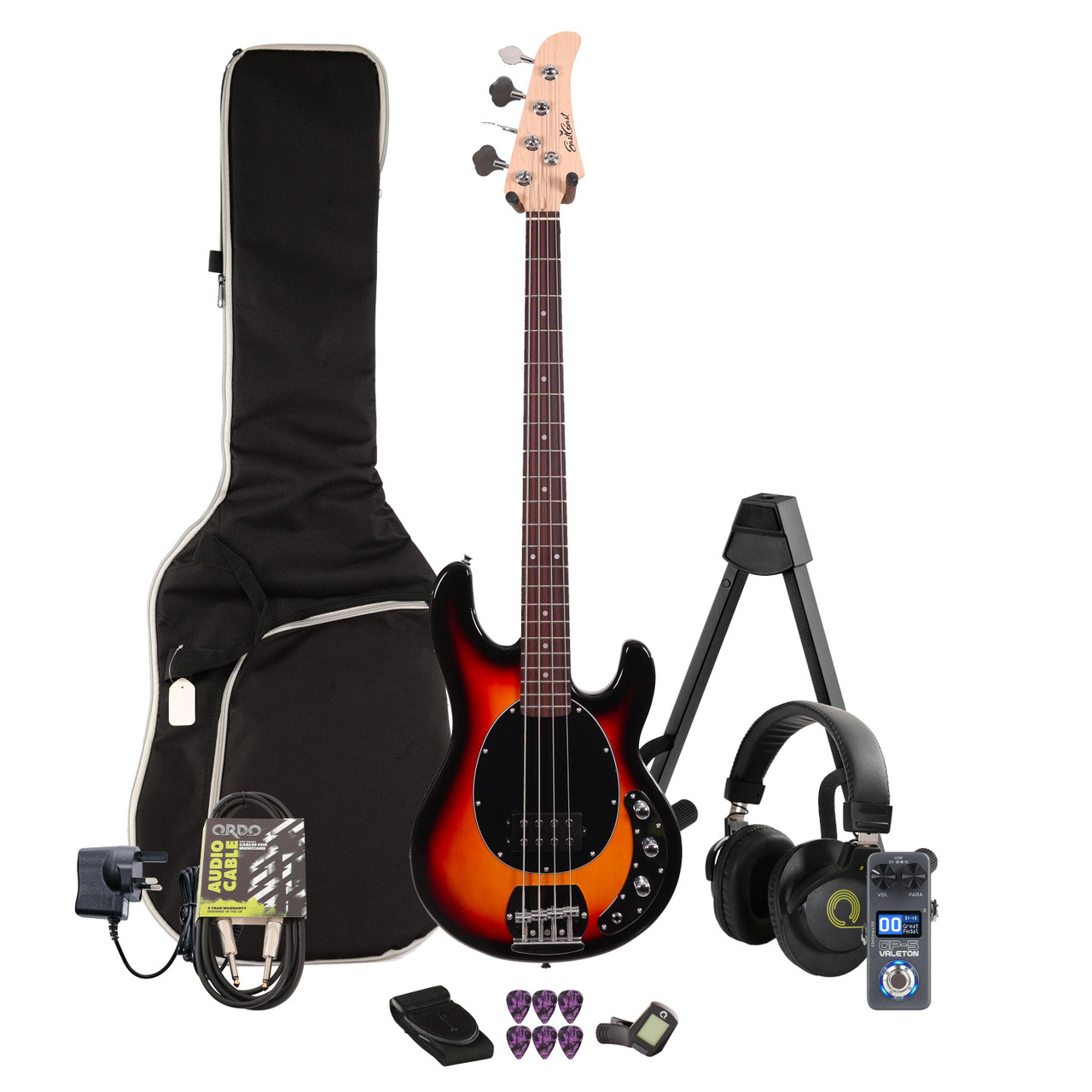 EastCoast SRB Bass Guitar in Three Tone Sunburst Multi-FX & Modelling Bundle with Accessories